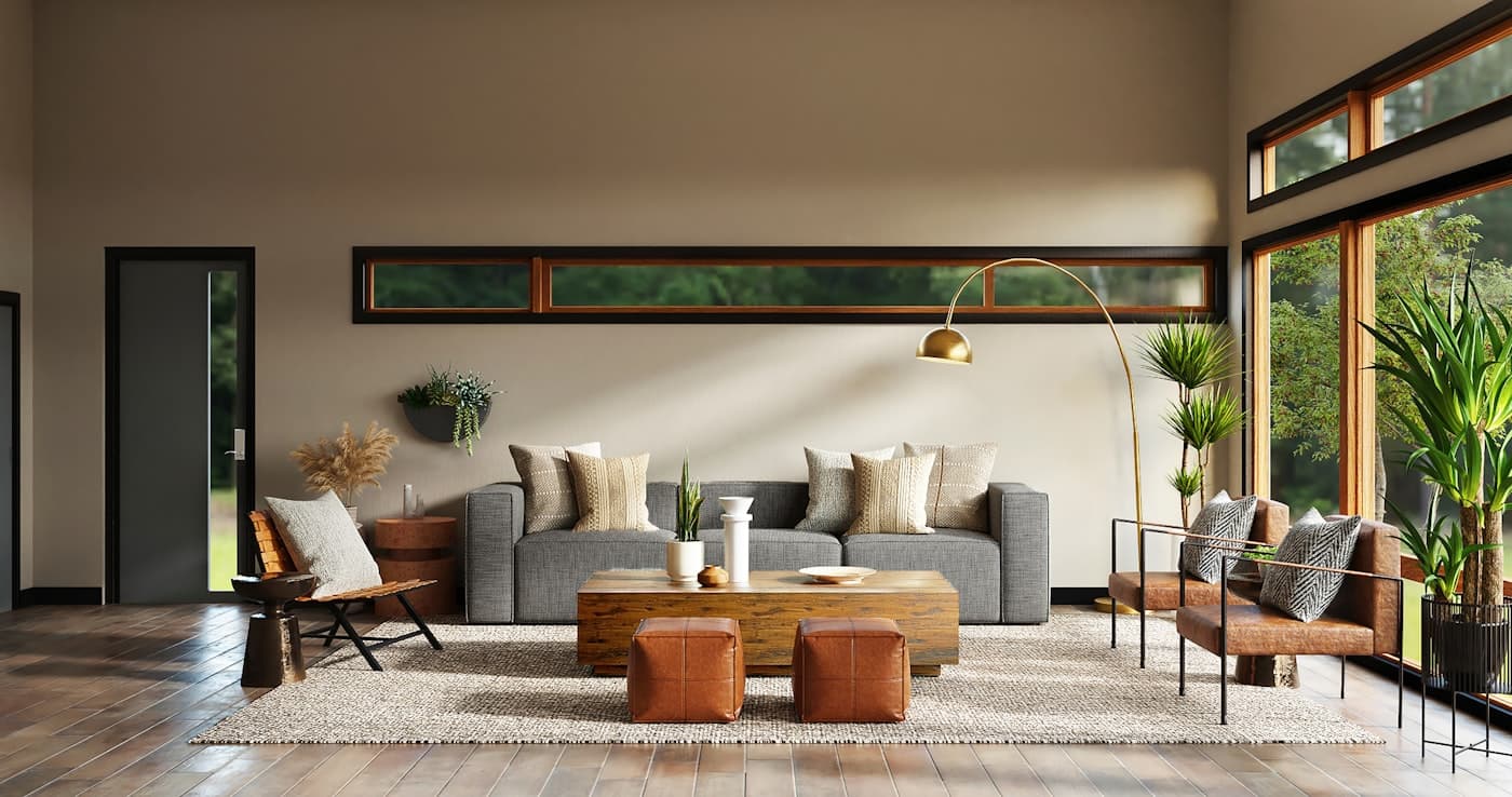 Interior doméstico ordenado — ambiente de salón tras una noche de proyección
